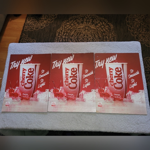 Coca Cola Other - Vintage '90s Cardboard "Try New Cherry Coke So Smooth So Light" Set of 3